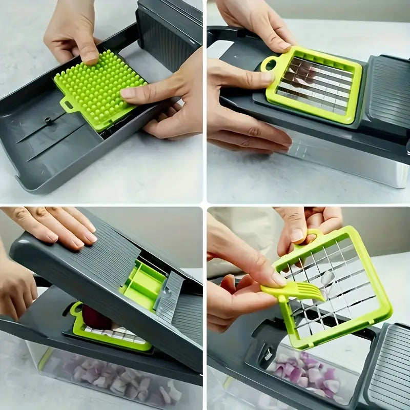 16-in-1 Vegetable Chopper & Slicer – Multi Cutter with Basket & Storage Box