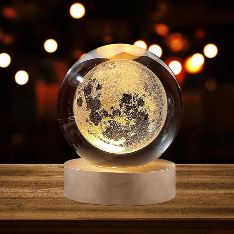 3D Moon Crystal Ball Lamp – USB LED Galaxy Night Light for Bedroom & Gift