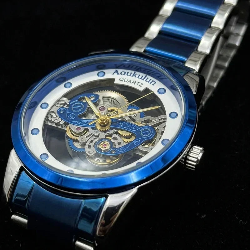 Luxury Skeleton Dial Quartz Watch – Stylish Transparent Design for Men