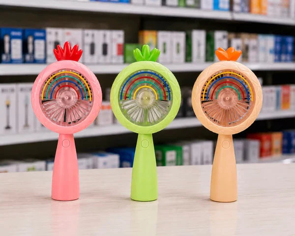 Cute Rechargeable Rainbow LED Fan – Portable Hand Fan with Multicolor Night Light