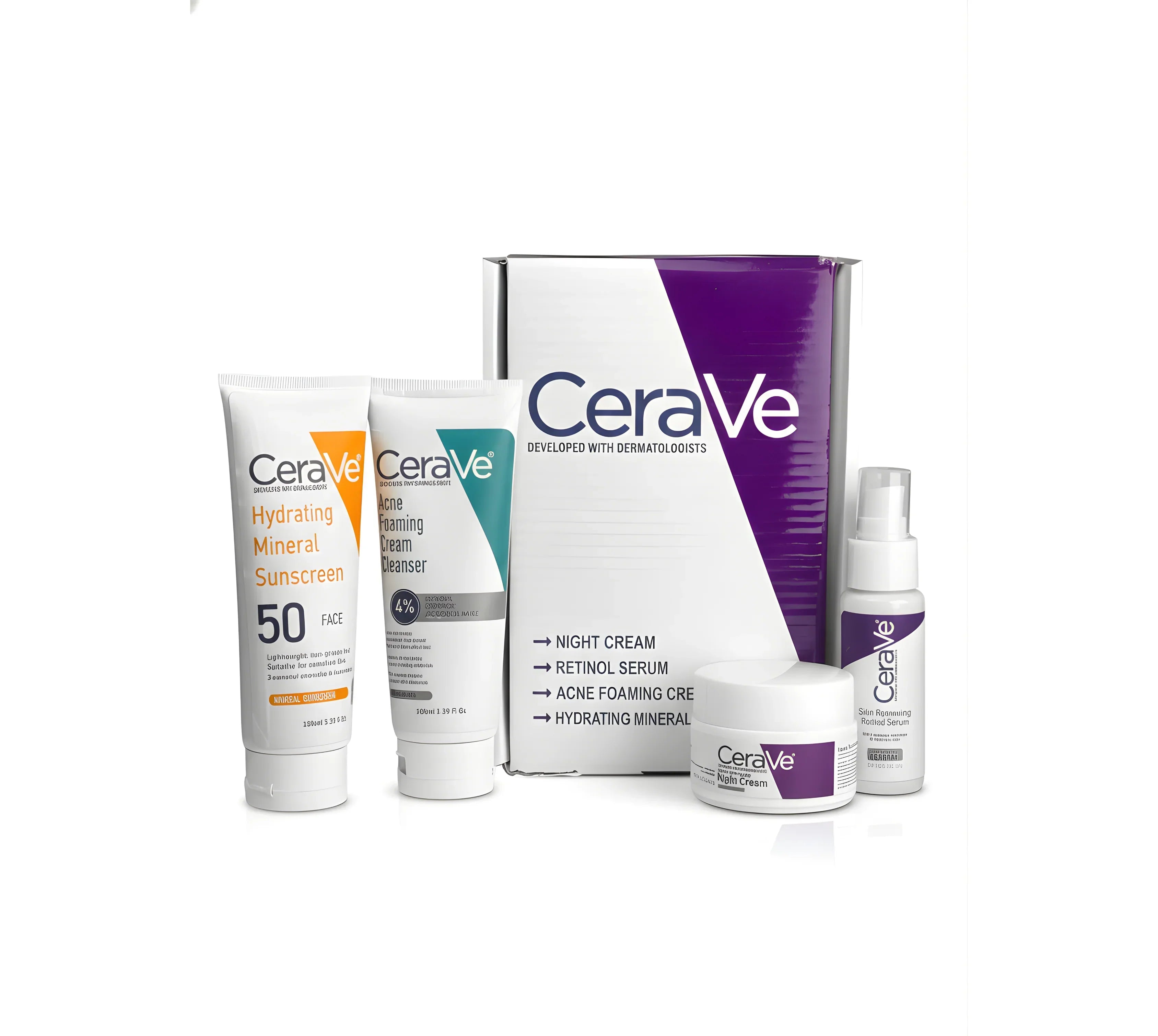 CeraVe Skincare Kit – Cleanser, Retinol, Night Cream & SPF 50