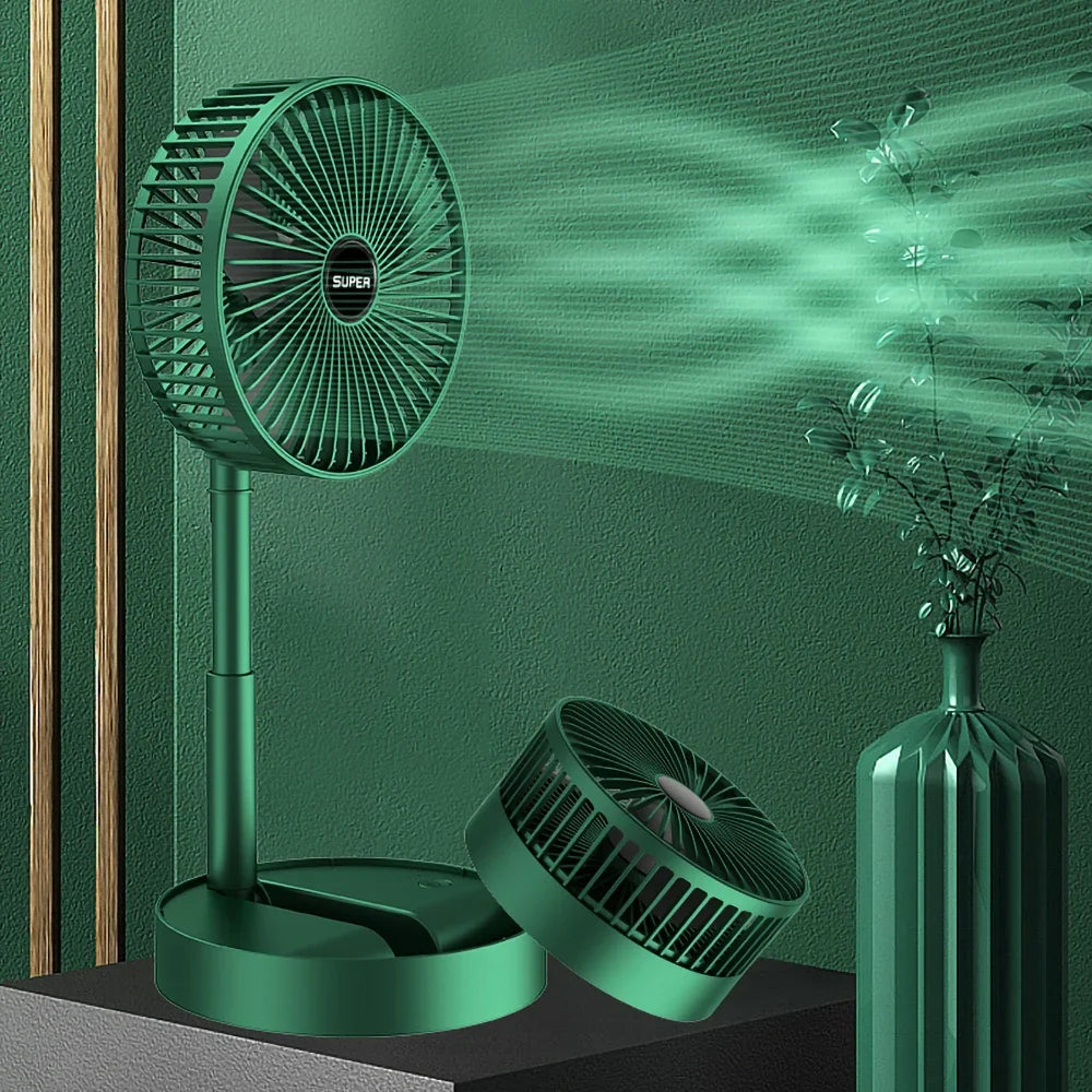 Rechargeable Telescopic Folding Fan – Portable USB Adjustable Desk & Floor Fan