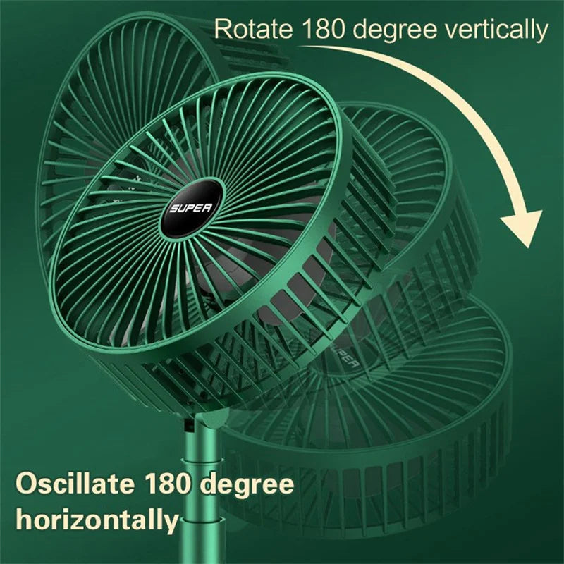Rechargeable Telescopic Folding Fan – Portable USB Adjustable Desk & Floor Fan