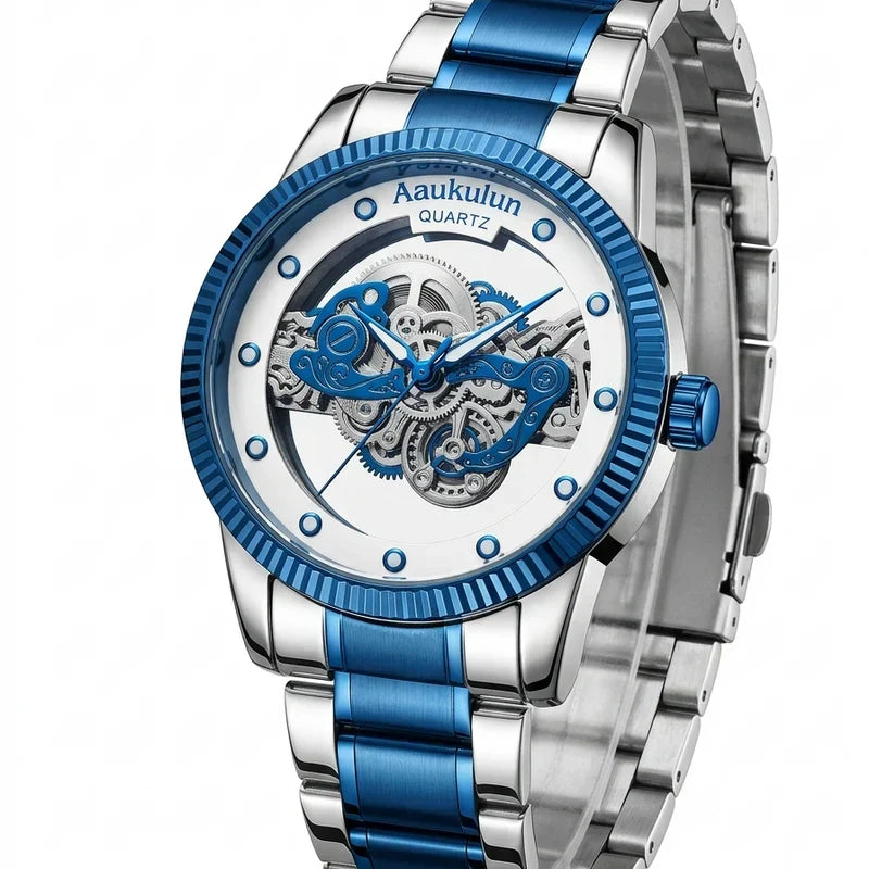 Luxury Skeleton Dial Quartz Watch – Stylish Transparent Design for Men