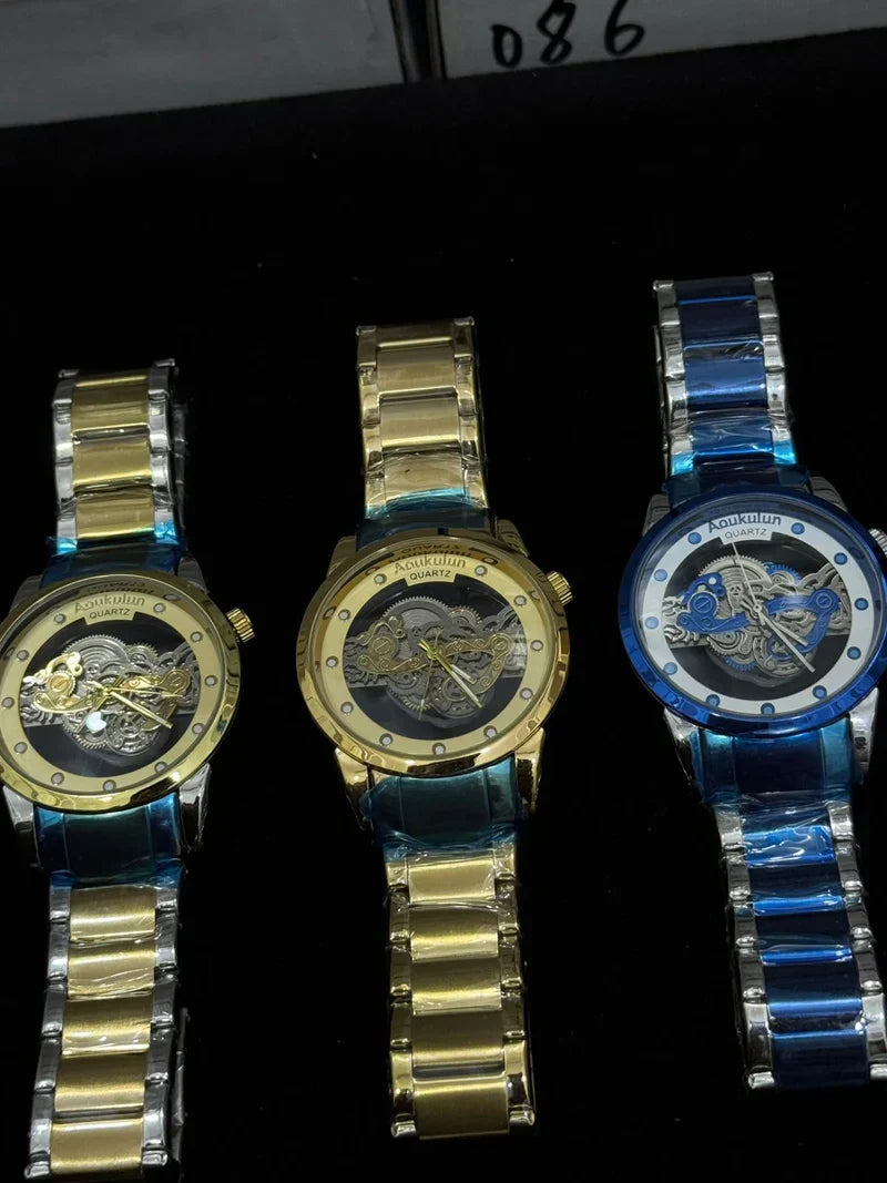 Luxury Skeleton Dial Quartz Watch – Stylish Transparent Design for Men