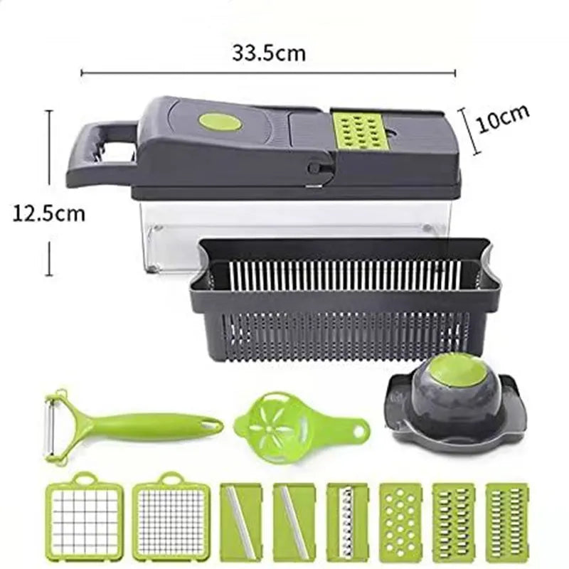 16-in-1 Vegetable Chopper & Slicer – Multi Cutter with Basket & Storage Box