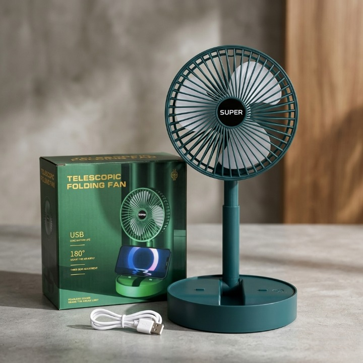 Rechargeable Folding Table Fan – Portable Telescopic Air Cooler