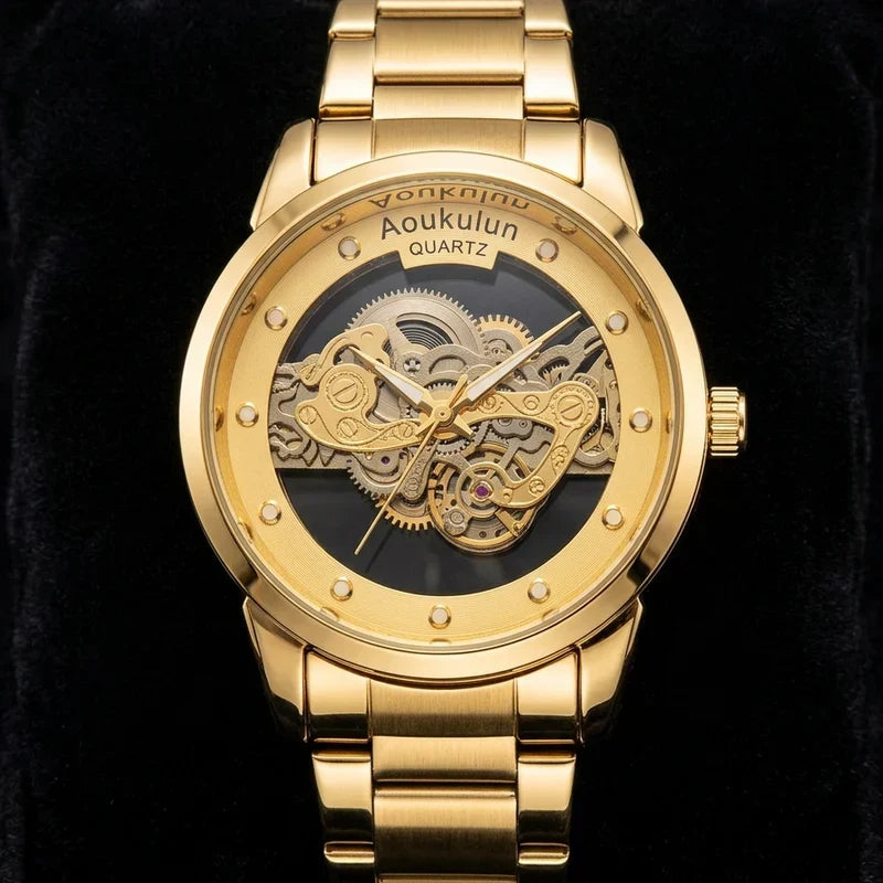 Luxury Skeleton Dial Quartz Watch – Stylish Transparent Design for Men