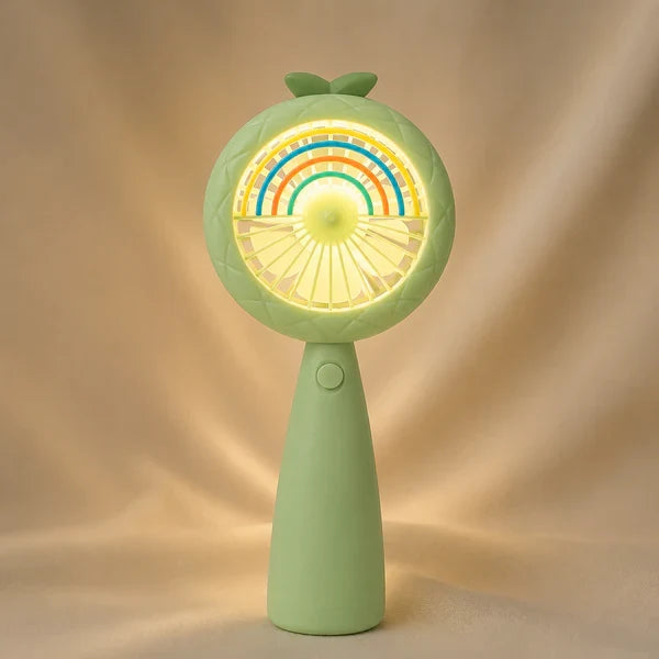 Cute Rechargeable Rainbow LED Fan – Portable Hand Fan with Multicolor Night Light