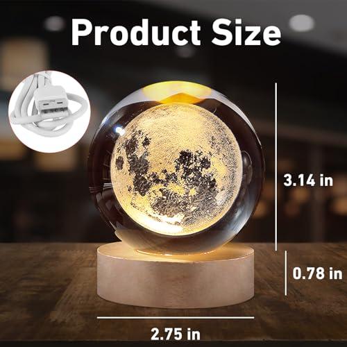 3D Moon Crystal Ball Lamp – USB LED Galaxy Night Light for Bedroom & Gift