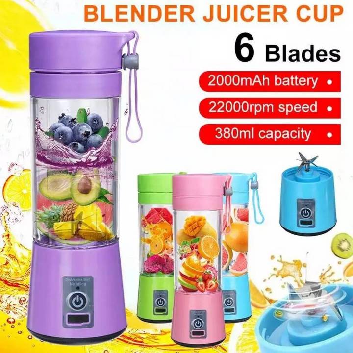 Portable Mini Juicer Blender – 6 Blade Rechargeable Smoothie Maker (380ml)