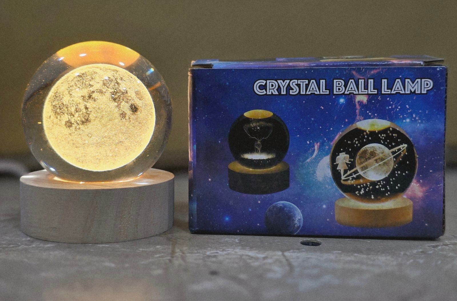 3D Moon Crystal Ball Lamp – USB LED Galaxy Night Light for Bedroom & Gift