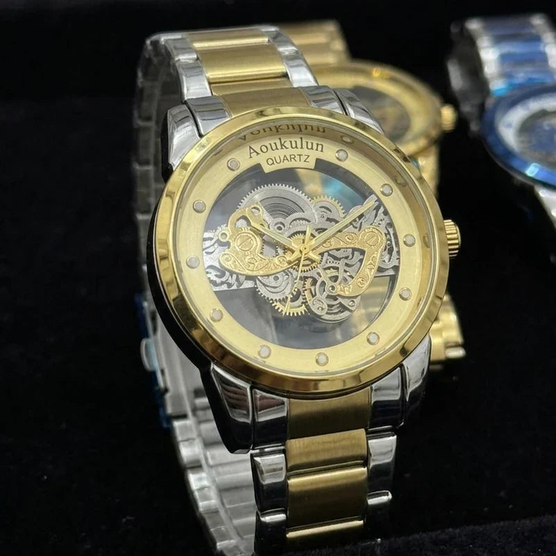 Luxury Skeleton Dial Quartz Watch – Stylish Transparent Design for Men