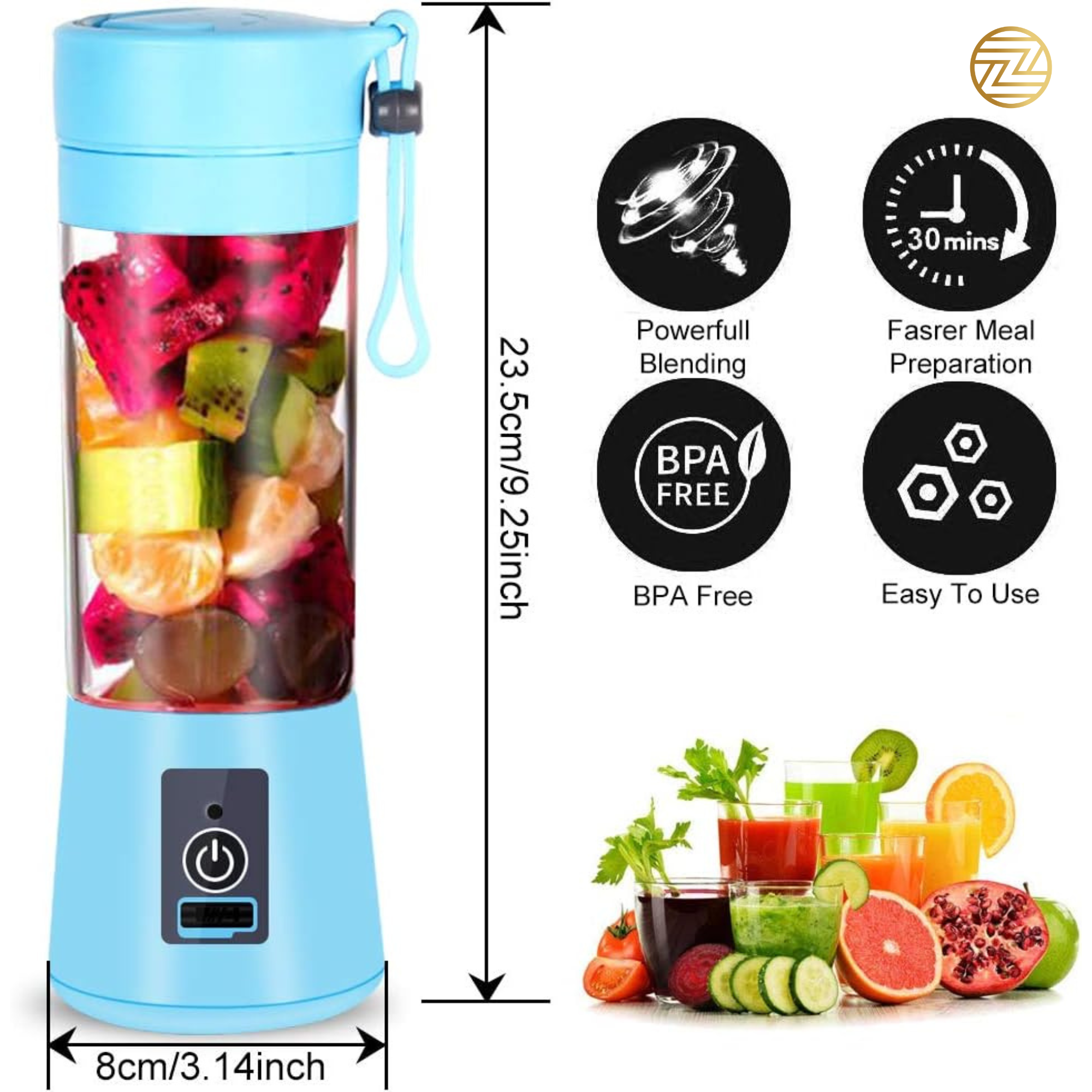 Portable Mini Juicer Blender – 6 Blade Rechargeable Smoothie Maker (380ml)