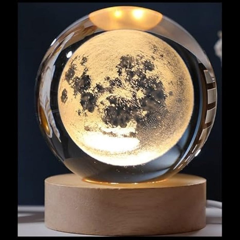 3D Moon Crystal Ball Lamp – USB LED Galaxy Night Light for Bedroom & Gift