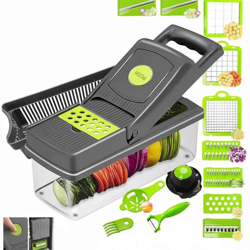 16-in-1 Vegetable Chopper & Slicer – Multi Cutter with Basket & Storage Box