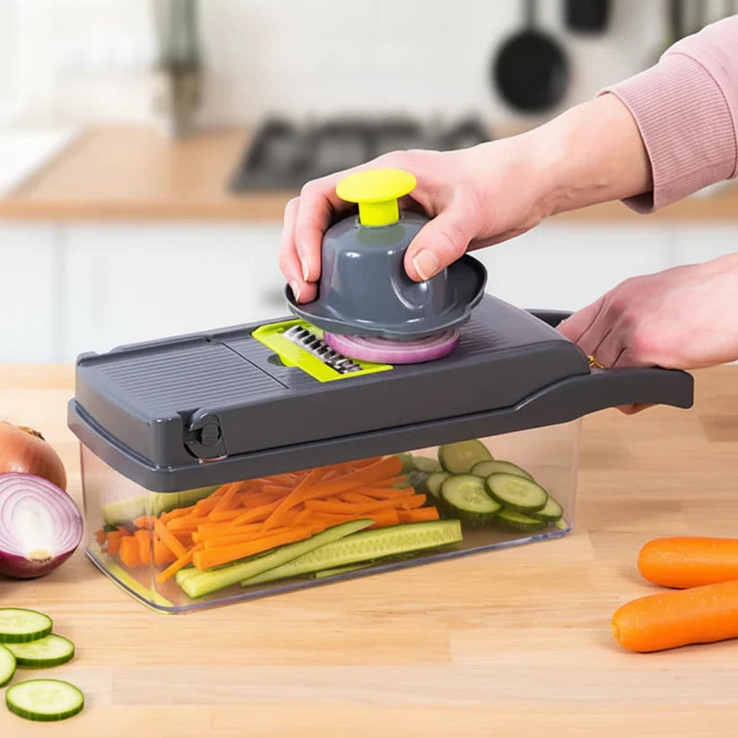 16-in-1 Vegetable Chopper & Slicer – Multi Cutter with Basket & Storage Box