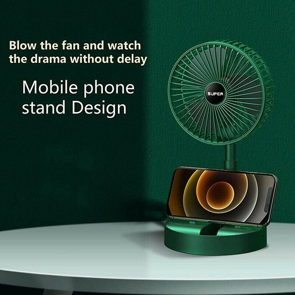 Rechargeable Telescopic Folding Fan – Portable USB Adjustable Desk & Floor Fan